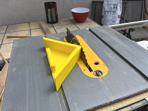 Precision Table Saw Miter Sled Jig Guide With Heavy Duty Push Handle positioned on a table saw for precise crosscuts.