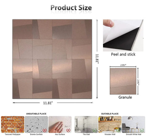 Peel And Stick Metal Backsplash Tiles For Kitchen And Bathroom, Self Adhesive Aluminum Mosaic 3D Wall Stickers, 11.81x11.81 inches