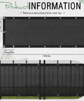 Three Piece Balcony Privacy Screen Set 3.28 x 10 Feet HDPE Fence Cover With Zip Ties For Quick Install On Deck Patio Pool Backyard Porch Railing Provides Durable Privacy Shield And Shade displayed with dimensions and installation