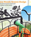 Adjustable Hose Holder With Metal Decor Signs Freestanding Water Hose Reel Stand Holds Up To 150 Ft Of Hose Storage Basket Rack