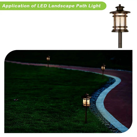 Low Voltage LED Landscape Path Light With Crackled Glass Shade 3.4W 155LM 12V To 15V Wired Outdoor Walkway Light along garden path