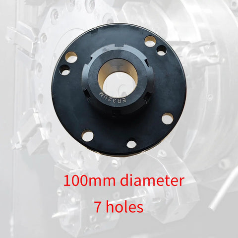 ER32 Collet Chuck 100mm Diameter 7 Holes With ER32 Spanner, durable milling lathe tool accessory, close-up front view