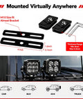 No Drill Clamp On Hood Mount LED Light Bar Brackets with installation dimensions and vehicle compatibility for trucks and SUVs
