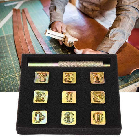 13mm Metal Number Stamp Set 0 to 8 With Knock Hammer, Pro Grade Handheld Stamping Tool for leather stamping on work surface