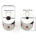 Two silver aluminum shaft couplers with 5-8 mm bores, D25 L30, for 3D printers CNC servo motors