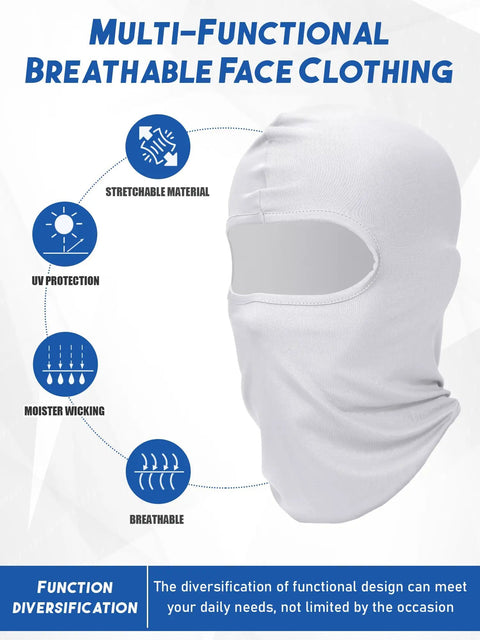 Side view of white breathable balaclava showcasing 9 Pack Men Ski Masks Balaclava Full Face Hood For Winter Weather Breathable Windproof Comfort For Motorcycle Riding And Snowboarding White Classic Style Moisture Wicking Quick Dry.