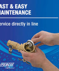 Hands maintaining a Bronze 1 Inch Heavy Duty Pressure Vacuum Breaker Backflow Preventer With Quarter Turn Shutoff NPT Connections.