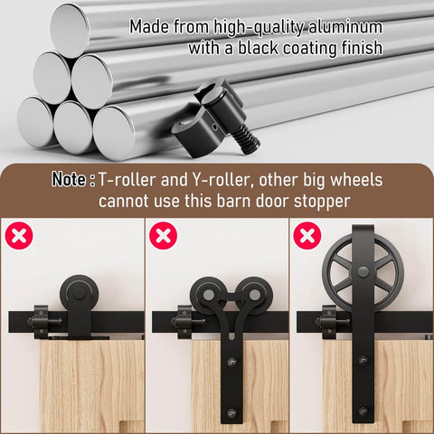 Two Pack Adjustable Barn Door Stopper With Spring Cushion, heavy duty aluminum black coated sliding door stop for flat track