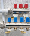 Half Inch PEX Swivel Elbow Faucet Connector With Lead Free Brass Fittings And 90 Degree NPT NPSM Adapter Includes Stainless Steel PEX Clamps For RV Camper Water Lines And Home Plumbing Easy Install, manifold with red and blue valves
