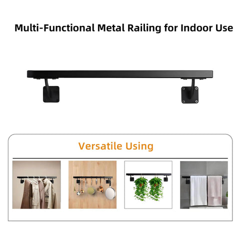 Heavy Duty 24 Inch Steel Stair Handrail Wall Mount Square Pipe Grab Bar For Indoor Outdoor Steps Deck Porch Rust Proof Iron Safety Rail Rock Solid Build For Multi-Functional Use