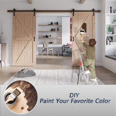 Premium Grade Spruce Double Barn Door With Heavy Duty Mounting Hardware Included Tough As Nails Durability, smooth glide rails in home.