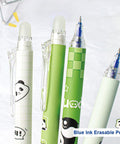 Four Six Pack Panda Erasable Retractable Gel Ink Pens 0.5mm Blue Ink Too Cute Panda Design with erasers visible.