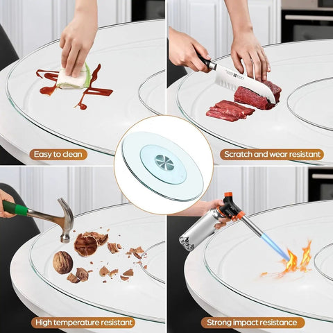 Tempered Glass Lazy Susan Turntable 24 Inch Large Round Rotating Serving Tray for Home Kitchen with scratch and impact resistance