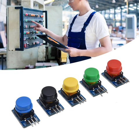 5 Piece Button Switch Module Large Push Button Board With Tactile Keys And Color Covers for Arduino kits and simple circuit assembly.