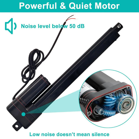 Beefy 24V Linear Actuator With 10 Inch Stroke Handles 660 Lbs IP65 Waterproof shown with exposed motor components.