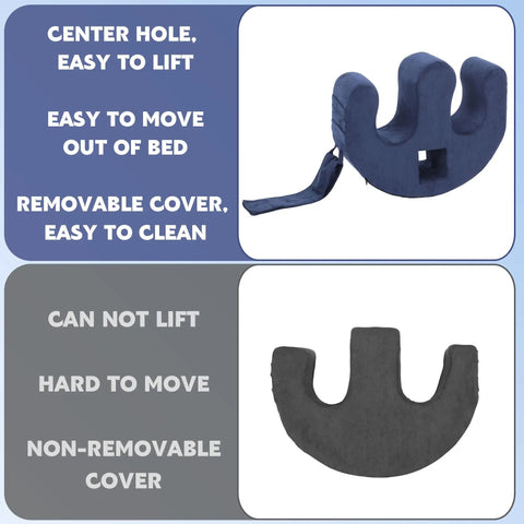 Easy Bedridden Patient Turning Pillow With Handle Hole U Shaped Velvet Nursing Pillow, blue cover, ergonomic design