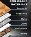 Slay Your DIY Proj With This Diamond Tile Hole Saw Kit Including Porcelain Ceramic Granite Marble Drill Bits And Beveling Chamfer Adapter showcasing applicable materials like marble, granite, and quartz.