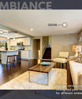 Living room with Ultra Thin 5 Inch LED Recessed Light With Junction Box 12W showing 3000K and 5000K color temperatures