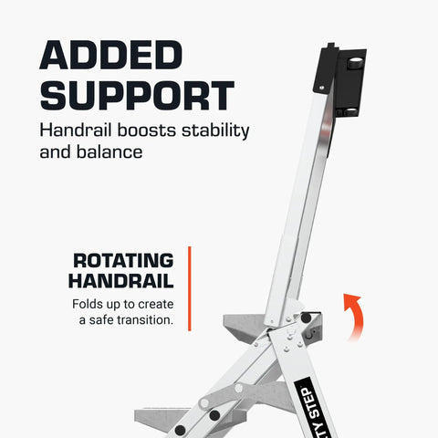 Foldable Three Step Safety Stool With Extra Wide Treads And Rubber Non Slip Grips For Stable Comfortable Indoor Use Perfect For Reaching Cabinets And Shelves And Everyday Home Projects Step Up Your DIY Game, foldable aluminum stool with rotating handrail