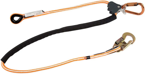 Arborist Lanyard For Tree Work, Half Inch Polyester Rope With Ten Foot Adjustable Length, Steel Snap Hook, High Visibility Orange