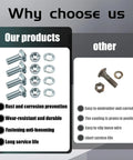 Comparison of Ford Chrome Bumper Bolts Kit 7/16-14x1-1/4 Carriage Bolts Round Head with nuts and washers vs standard bolts.