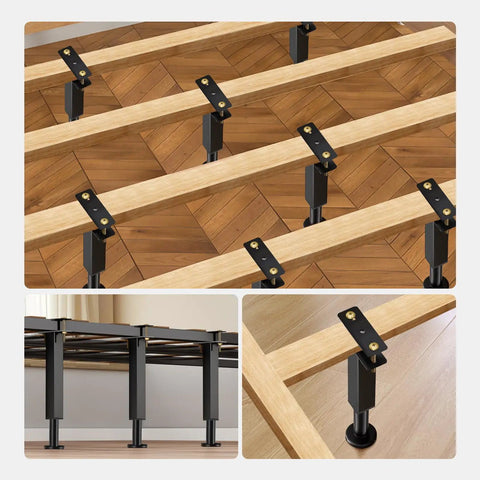 Adjustable Metal Bed Support Legs and Heavy Duty Risers Six Piece Kit - carbon steel construction reinforcing slat frames.