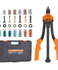Pro Grade 14 Inch Lever Rivet Nut Tool Kit With 7 Mandrels And 70 Assorted Rivet Nuts, carrying case, assorted heads