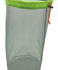 Green large sack from Mesh Stuff Sack Set Of 5 Ultralight Drawstring Gear Pouches For Backpacking, Camping, And Travel.