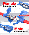 Blue nylon female spade connectors for 16–14 AWG wire; 100 pcs for auto speaker wiring