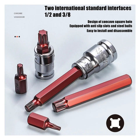 Check Out This Slick 40-Piece Torx Star Spline Hex Socket Bit Set Perfect For Garage Jobs Like Oil Changes And Spark Plug Swaps Because It Rocks Top Shredded Precision Grade Screwdriver Bits Made With Durable S2 Alloy Steel For Any Serious Auto Repair. red Torx bit socket set, 1/2 and 3/8 drive, S2 alloy steel