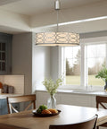 Modern Lattice Drum Pendant Chandelier 3 Light Hanging Light With Glass Diffuser In Brushed Nickel Finish over dining table