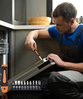 Person using 22 Piece Must Have Home Repair Tool Kit With Portable Toolbox For DIY, Home, Garage And Dorm Use, Includes Pliers, Utility Knife