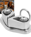 316 Stainless Steel Cam Cleat With Ring Fairlead for 3 to 12mm Rope, shown in marine use on sailboat deck.