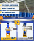 FAHKNS 2000lb drum lifter with two orange clamps and overhead chain on blue 55-gallon drum