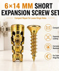 6x14mm Short Expansion Screw Set For Cabinet Hinge Repair And Stripped Thread Restoration shown with anchor and screw