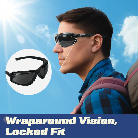All Day Comfort Anti Fog Safety Goggles With Foam Seal And Adjustable Strap UV Protection Scratch Resistant ANSI Z87.1 eye gear worn outdoors
