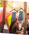 Outdoor Clothesline Rope Kit For Camping And Travel Non Slip Quick Fastening Drying Line with jeans hanging near tent