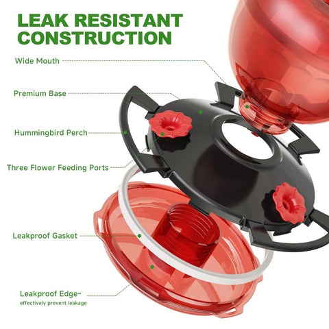 Internal view of Hummingbird Feeder With Ant Moat For Outdoors 10 Oz Nectar Dispenser With Light Reflective Faceted Design, showing leak-resistant features.