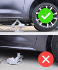 Electric 12V Car Jack Kit With Floor Jack Stands, Heavy Duty 3 Ton Vehicle Scissor Lift in use on car tire