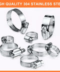 Hose clamps set, stainless steel worm-gear, 6–44mm range, 100-piece assortment