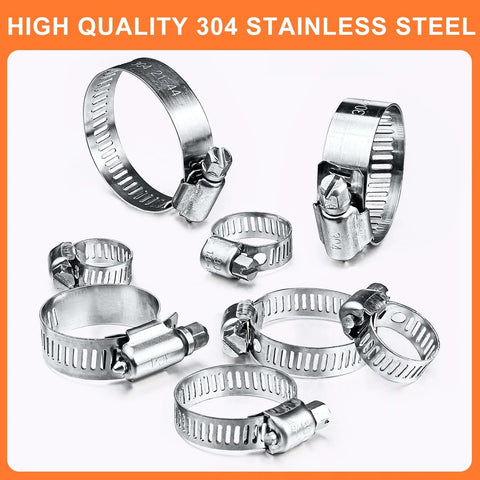 Hose clamps set, stainless steel worm-gear, 6–44mm range, 100-piece assortment