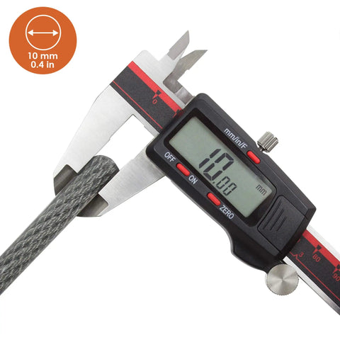 Digital caliper measuring 3/8 inch braided steel of Heavy Duty 15Ft Security Cable With Loops Three Eighths Inch Braided Steel Weatherproof And Cut Resistant Lock Wire For Padlocks Chain Locks Bike Locks And Outdoor Gear Security