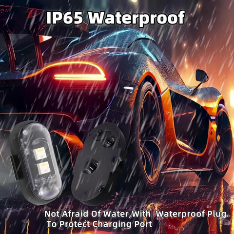 Six Pack Wireless LED Strobe Lights With Remote Control, 8 Colors USB, IP65 waterproof, anti collision lights on car in rain