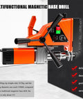 Heavy-Duty Magnetic Drill Press With 1380W Copper Motor And 16mm Boring Capacity showing an orange magnetic base drill tool, portable and efficient for metal work.