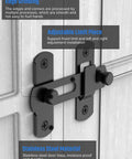 Matte Black Stainless Steel Sliding Barn Door Lock Kit With 180 Degree Flip Latches installed on wooden door