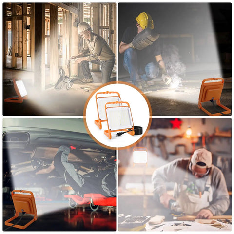 2-Pack 50W LED Work Lights With 8000 Lumens Each IP65 Waterproof Flood Lights 5000K Daylight 10ft Heavy-Duty Cord, used on construction site, garage, and workshop