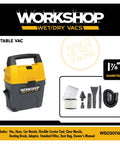 Portable Wet Dry Vacuum Cleaner 3-Gallon 3.5 Peak HP With Built-In Dust Pan, Filter, Dust Bag And Expandable Hose shown with attachments