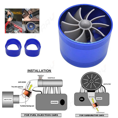 Two Point Five Inch Car Air Intake Turbonator Performance Turbine Charger Turbo Booster With Single Fan Aluminum Kit Blue