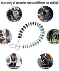 Nut And Bolt Thread Checker Set With 26 Male And Female Gauges SAE Inch And Metric Quick Size And Pitch Verification For Nuts And Bolts Complete Gauge Kit For Pros And DIY Projects with gauge circle and usage scenarios.