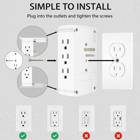 Wall Mounted Power Strip With Shelf For Easy Access 8 AC Outlets And 2 USB Ports Type C And Type A Total 5V 3.4A Output installation guide